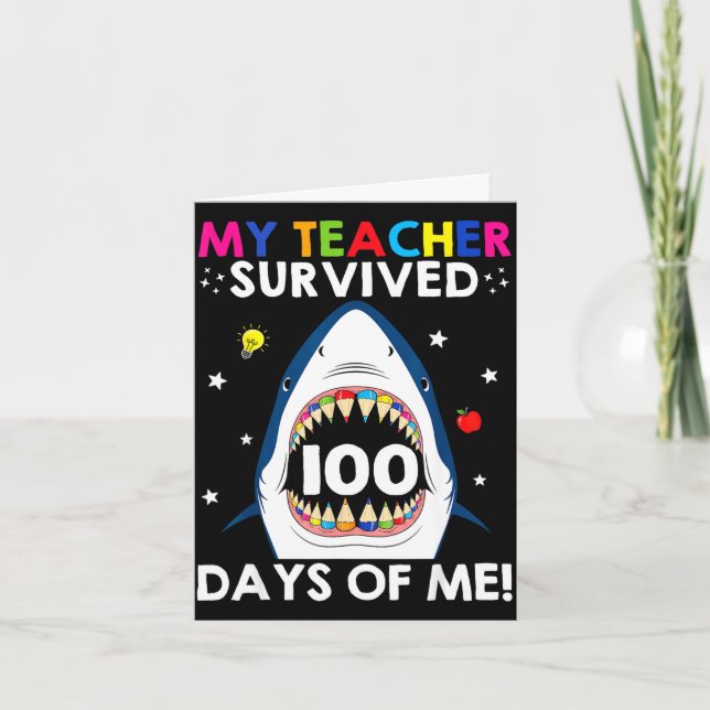 Teacher survived 100 days of funny 100 days of card (Front)