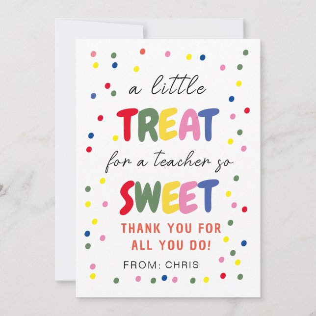 Teacher Sweet Treat Tag, Teacher Appreciation  Holiday Card (Front)