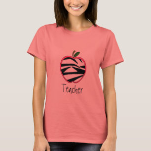 Teacher T Shirt - Zebra Print Apple