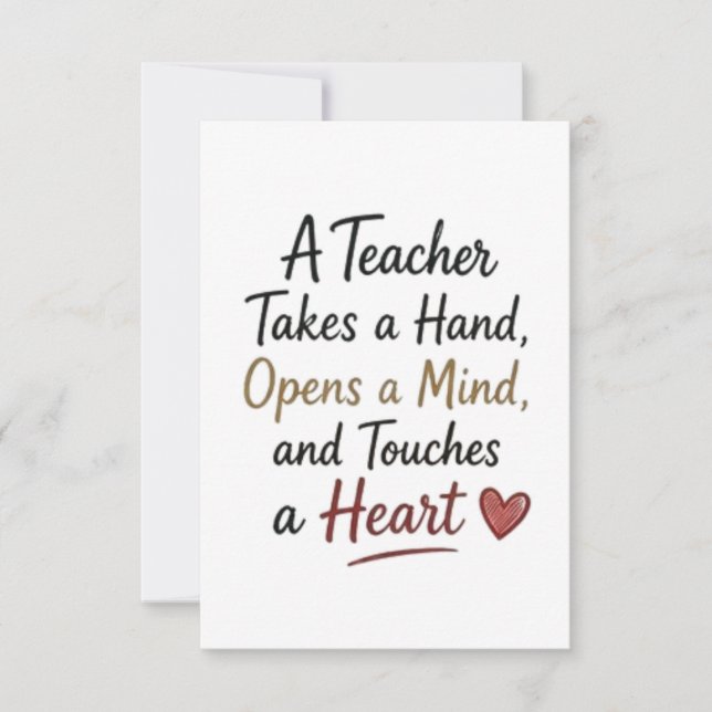 Teacher Takes a Hand Opens a Mind  Thank You Card (Front)