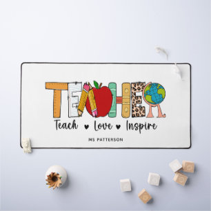 Teacher Teach Love Inspire Personalised Name Desk Mat