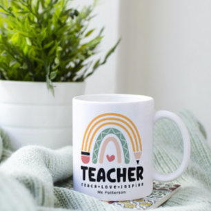 Teacher Teach Love Inspire Rainbow Personalised Coffee Mug