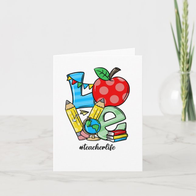 Teacher Teaching Stuff Love Apple Symbol  Card (Front)