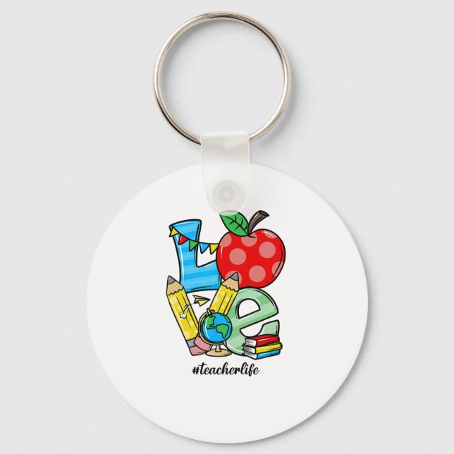 Teacher Teaching Stuff Love Apple Symbol  Key Ring (Front)