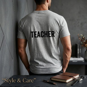TEACHER Text Grey T-Shirt with Back Print for Men