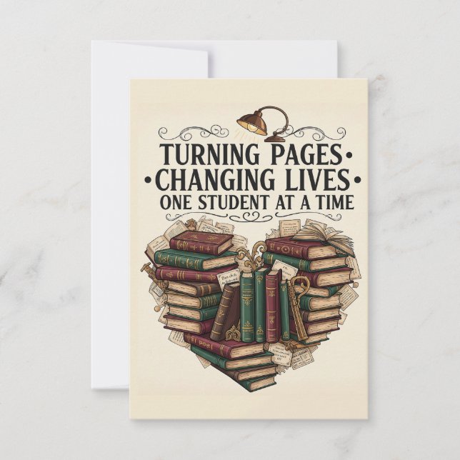 Teacher Thank You Card | Book Heart Flat Note (Front)
