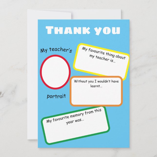 Teacher thank you card gift fill in blanks (Front)