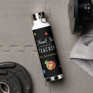 Teacher Thank You Chalkboard Apple Personalised Water Bottle