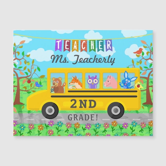Teacher Thank You Custom Name | Cute Bus Animals (Front)