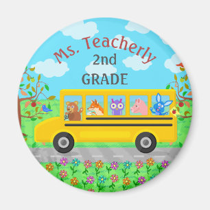 Teacher Thank You Custom Name   Cute Bus Animals Magnet