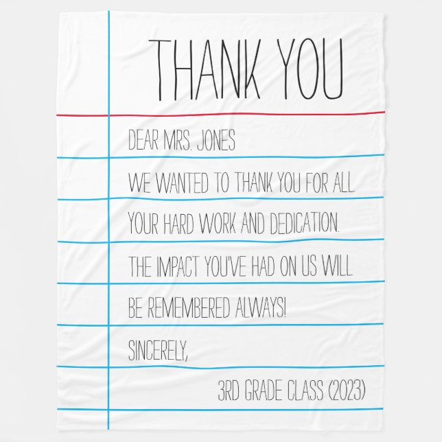 Teacher - Thank You - Fleece Blanket (Customise) (Front)