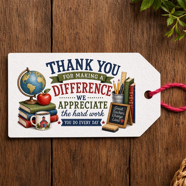 Teacher Thank You  Gift Tags (Teacher Appreciation Favor Tag)