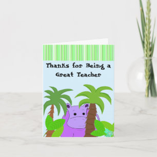 Teacher Thank You - Purple Hippo Card