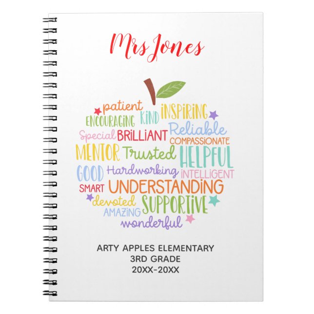 teacher thank you retirement word art apple notebook (Front)