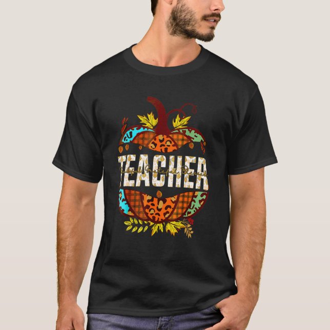 Teacher Thankful Grateful Blessed Fall Pumpkin Aut T-Shirt (Front)