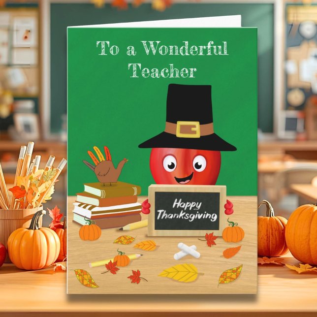 Teacher Thanksgiving Apple on Teacher's Desk  Card (Creator Uploaded)