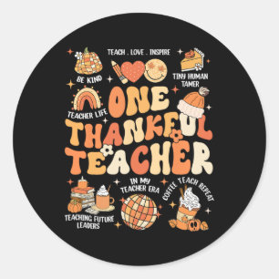 Teacher Thanksgiving One Thankful Teacher Fall Aut Classic Round Sticker