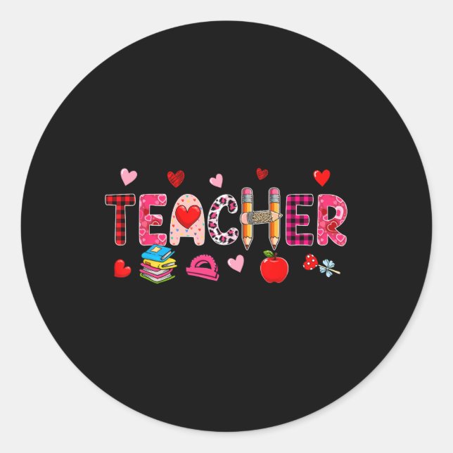Teacher Tools Valentine's Day Leopard Job Team Cut Classic Round Sticker (Front)