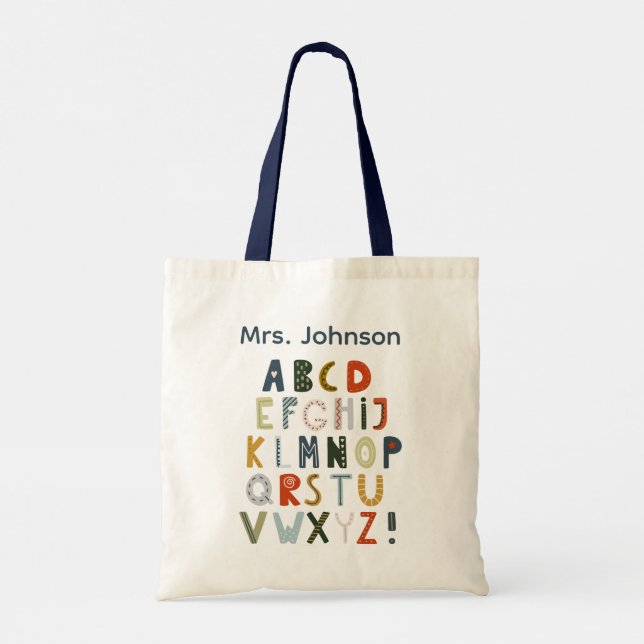 Teacher Tote Bag Gift Alphabet Art  (Back)