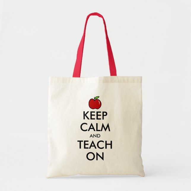 Teacher tote bag | Red apple keep calm & teach on (Front)