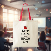 Teacher tote bag | Red apple keep calm & teach on