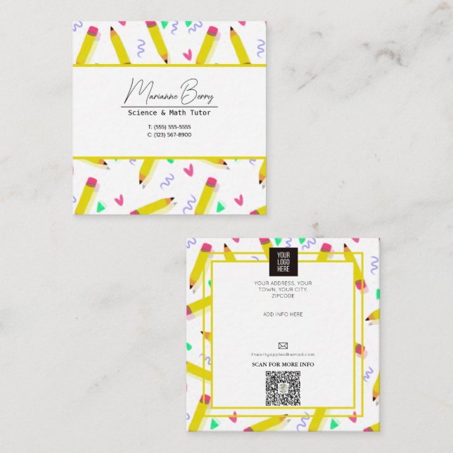 Teacher Tutor HomeSchool Education  Square Business Card (Front/Back)