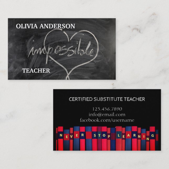 Teacher | Tutor  NEVER STOP LEARNING Business Card (Front/Back)