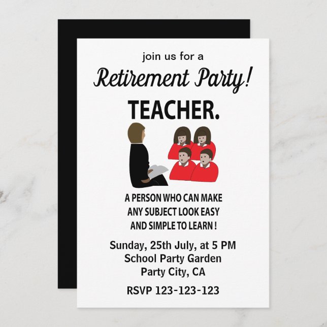 Teacher Tutor School Retirement Party Teacher Invitation (Front/Back)