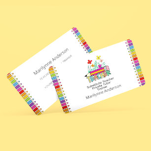 Teacher Tutor Trainer Rainbow Pencils Business Card