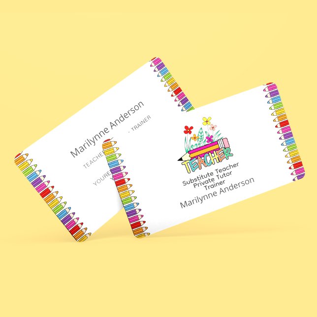 Teacher Tutor Trainer Rainbow Pencils Business Card (Creator Uploaded)
