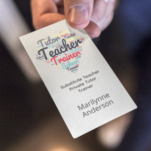 Teacher Tutor Trainer Word Cloud Business Card