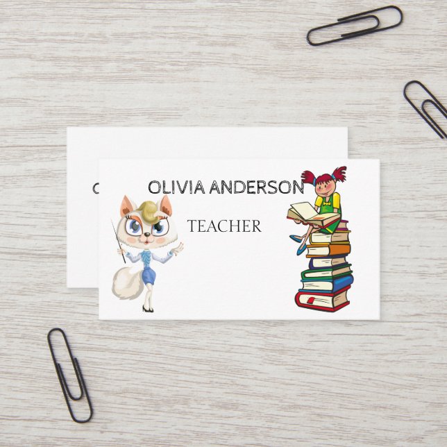 Teacher | Tutor White Business Cards (Front/Back In Situ)
