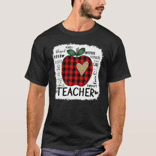 Teacher Typography Apple Red Plaid Valentine's Day T-Shirt