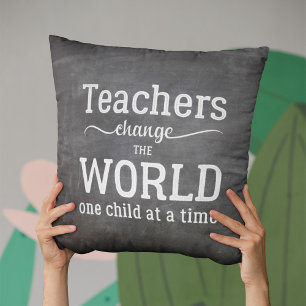 Teacher typography white script on blackboard cushion