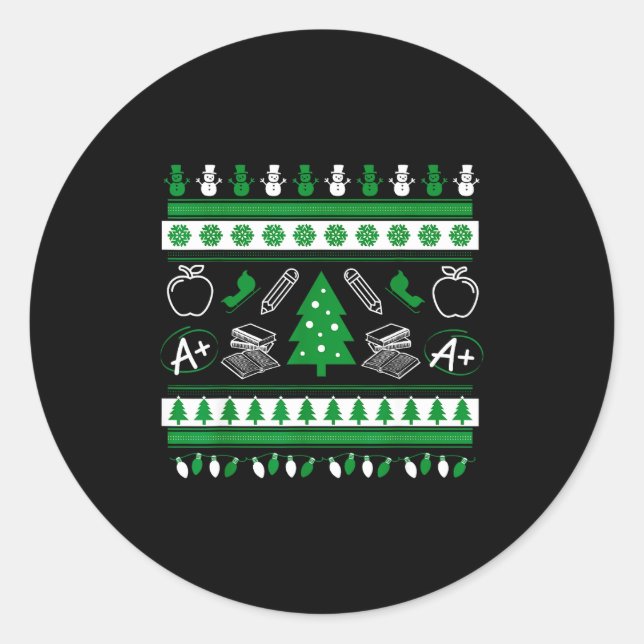 Teacher Ugly Christmas Sweater Instructor Elementa Classic Round Sticker (Front)