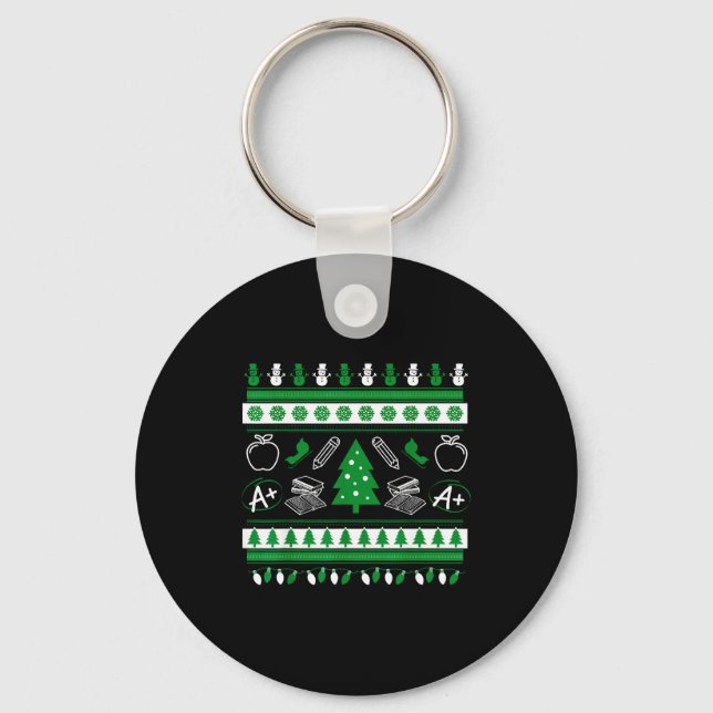 Teacher Ugly Christmas Sweater Instructor Elementa Key Ring (Front)