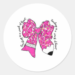 Teacher Valentine Coquette Bow Pencil  Classic Round Sticker