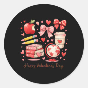 Teacher Valentine Cute School Supplies Apple Penci Classic Round Sticker