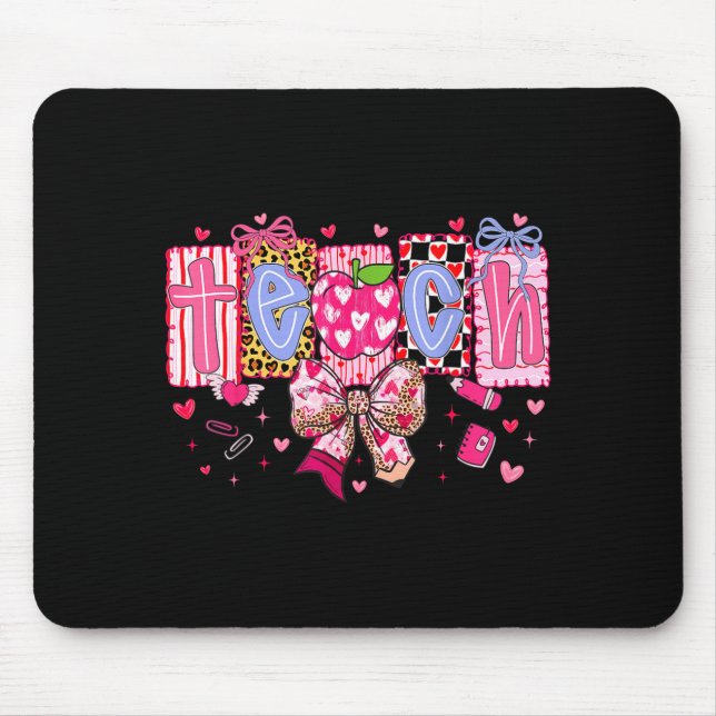 Teacher Valentines Day Bow Teacher Heart  Mouse Pad (Front)