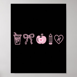 Teacher Valentines Day Coquette Hearts Iced Coffee Poster