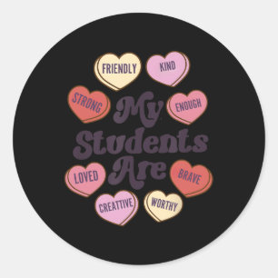 Teacher Valentines Day Positive Affirmations Heart Classic Round Sticker
