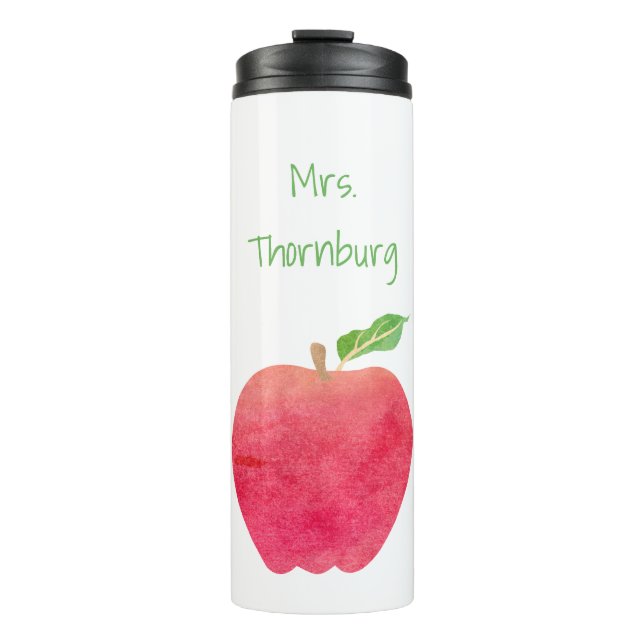 Teacher Watercolor Apple Personalised Pretty Thermal Tumbler (Front)