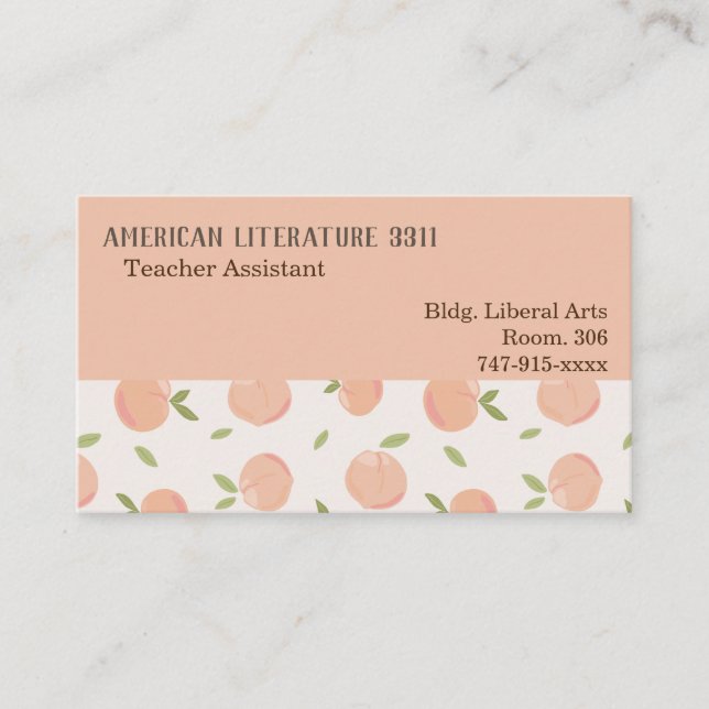 Teacher Watercolor Peach Pattern Business Card (Front)