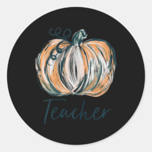 Teacher Watercolor Pumpkin Fall Thanksgiving Hallo Classic Round Sticker
