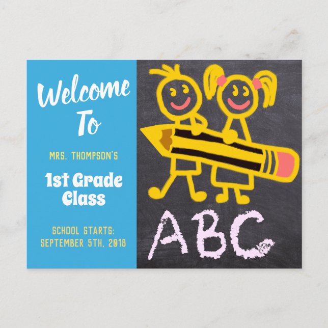 Teacher Welcome Back To School Chalkboard Letters Postcard (Front)