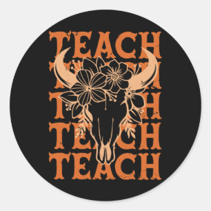 Teacher Western Boho Wild West Bull Skull Byck To Classic Round Sticker