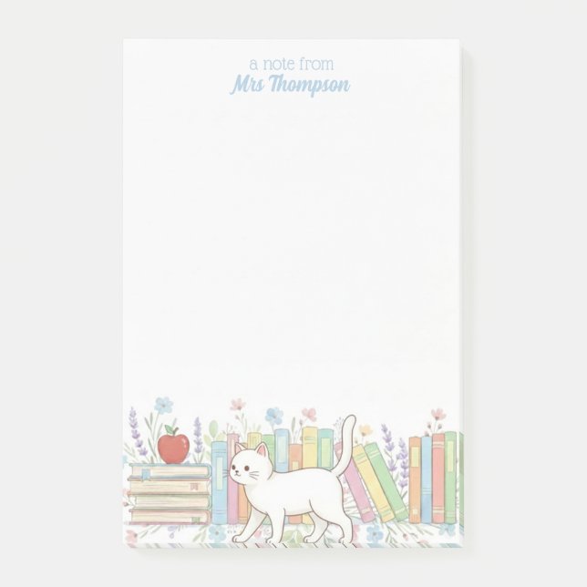 Teacher who loves Books & Cats Personalized Post-it Notes (Front)