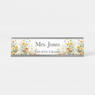 Teacher Wild Flower Personalised  Desk Name Plate