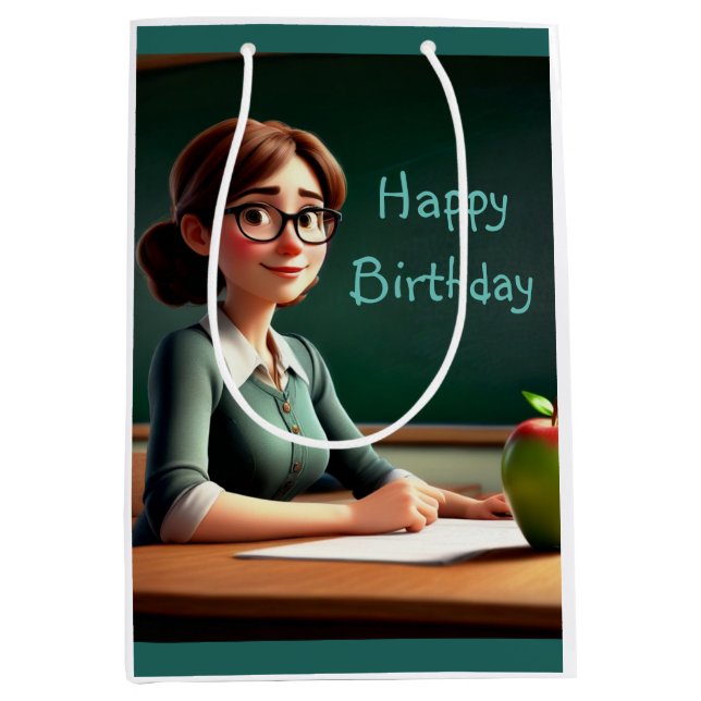 Teacher With Apple Medium Gift Bag (Front)