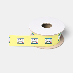 Teacher with Board, Markers, Apple 1.5 Inches Satin Ribbon